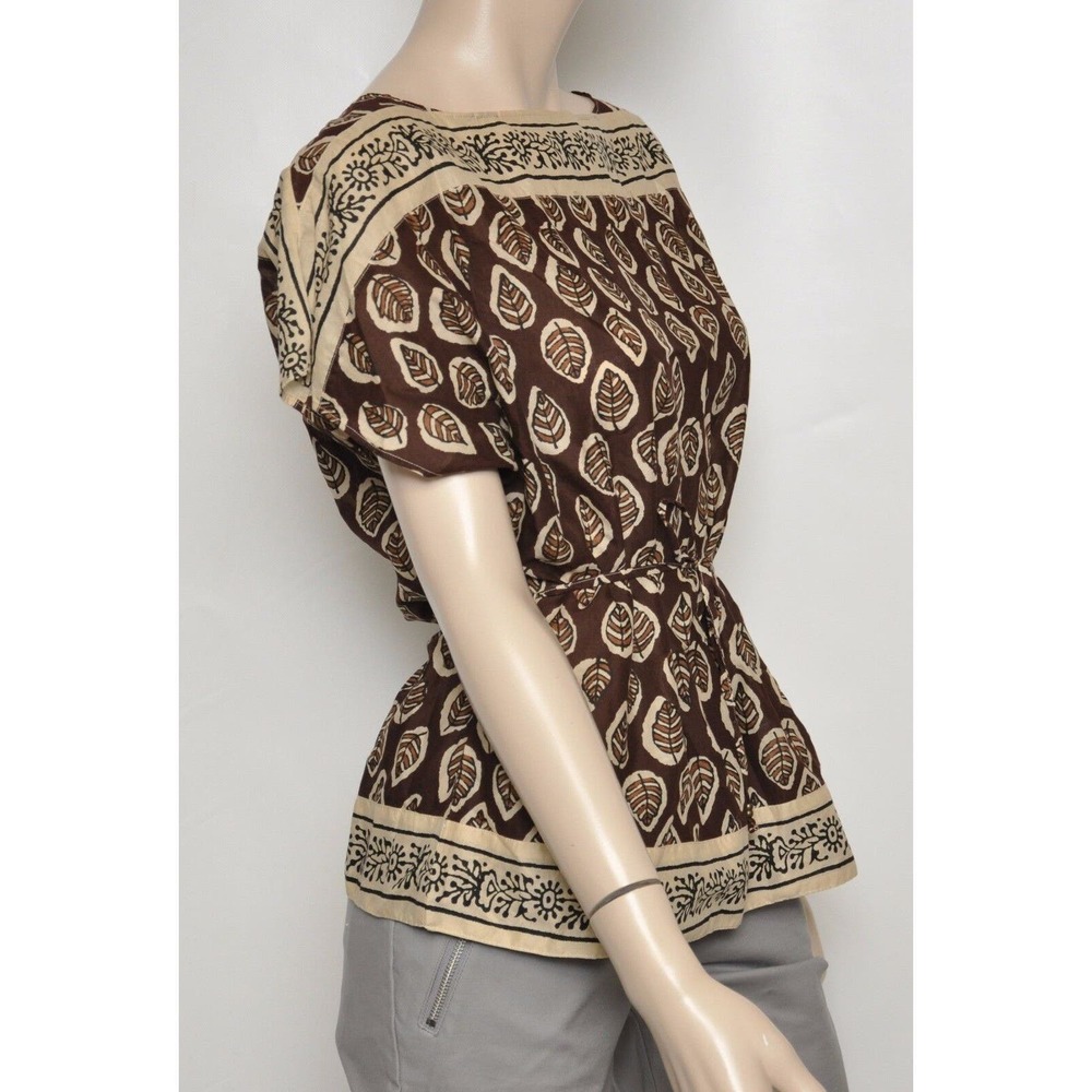 Lauren Ralph Lauren Jeans Co. Cap Sleeve Leaf Print Top Brown XS/S/M Nwt $89 - Picture 3 of 4